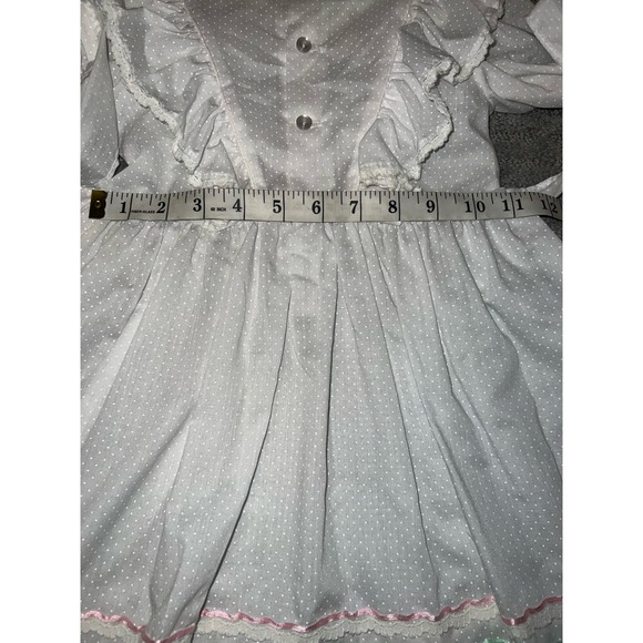 Polly Flinders vintage Prairie white Smocked Dress size 5. Pink Ruffle Lace . - Picture 7 of 8